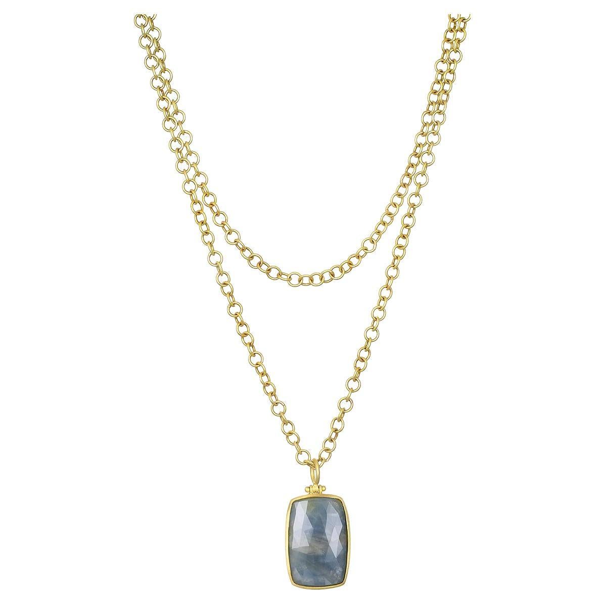 Contemporain Faye Kim Pendentif à charnière en or 18 carats avec tranches de saphir bleu en vente