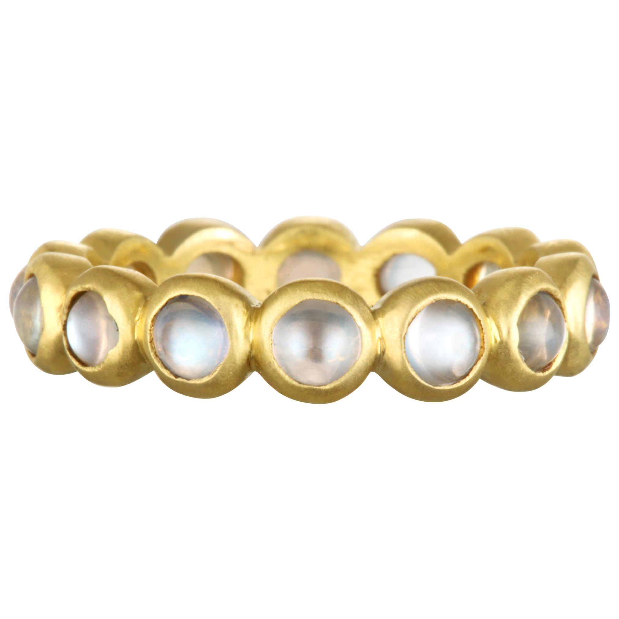 Faye Kim 18 Karat Gold Burmese Moonstone Eternity Ring For Sale
