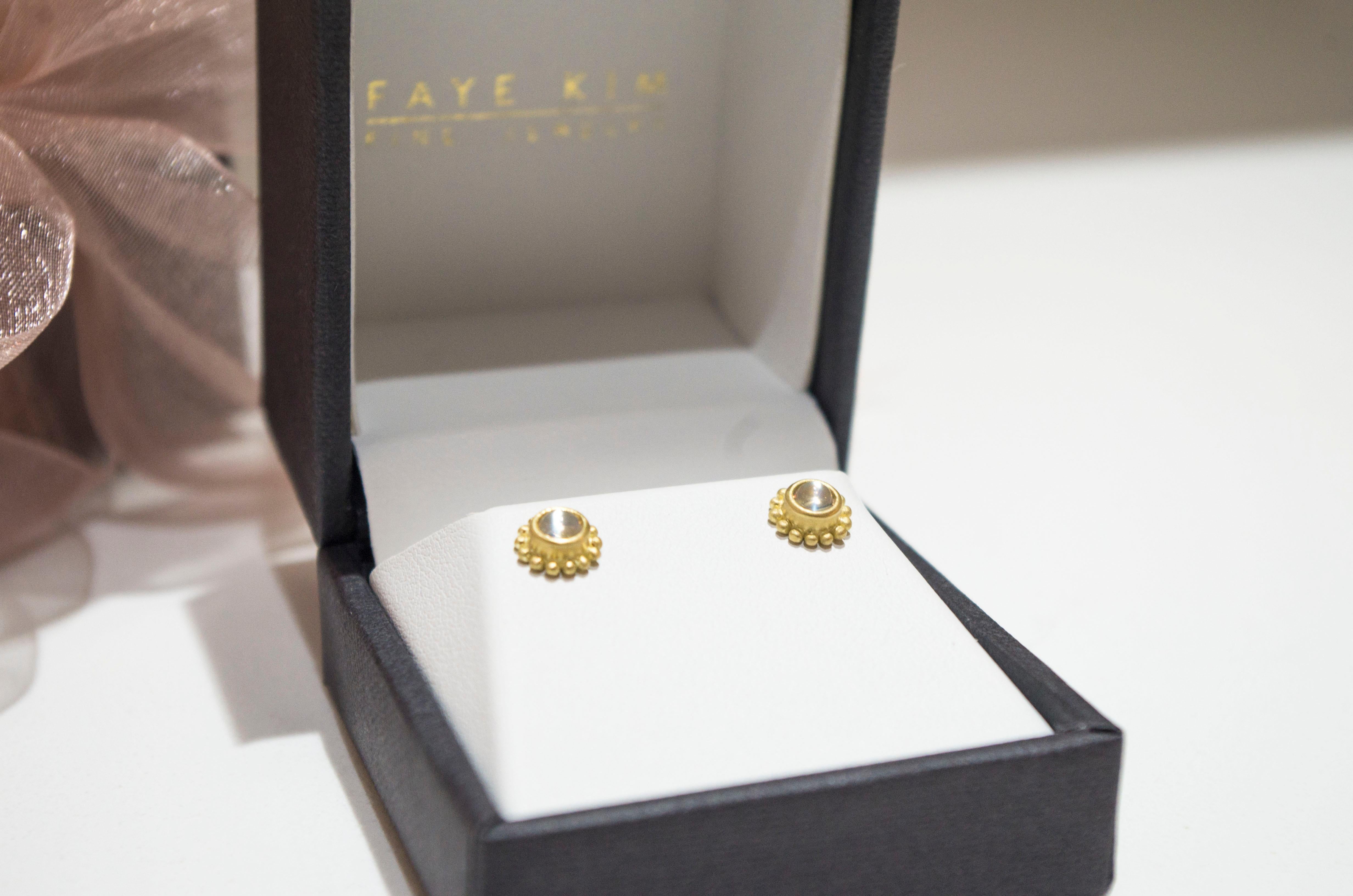 Contemporary Faye Kim 18 Karat Gold Burmese Moonstone Granulation Stud Earrings