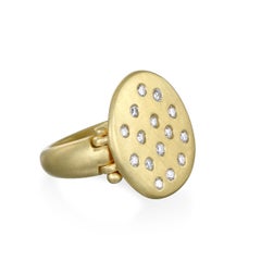 Faye Kim 18 Karat Gold Burnished Diamond Hinged Signet Ring