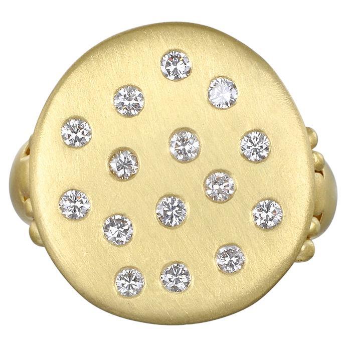 Faye Kim 18 Karat Gold Burnished Diamond Hinged Signet Ring