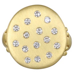 Faye Kim 18 Karat Gold brüniert Diamant Scharnier Signet Ring, Größe 6,75