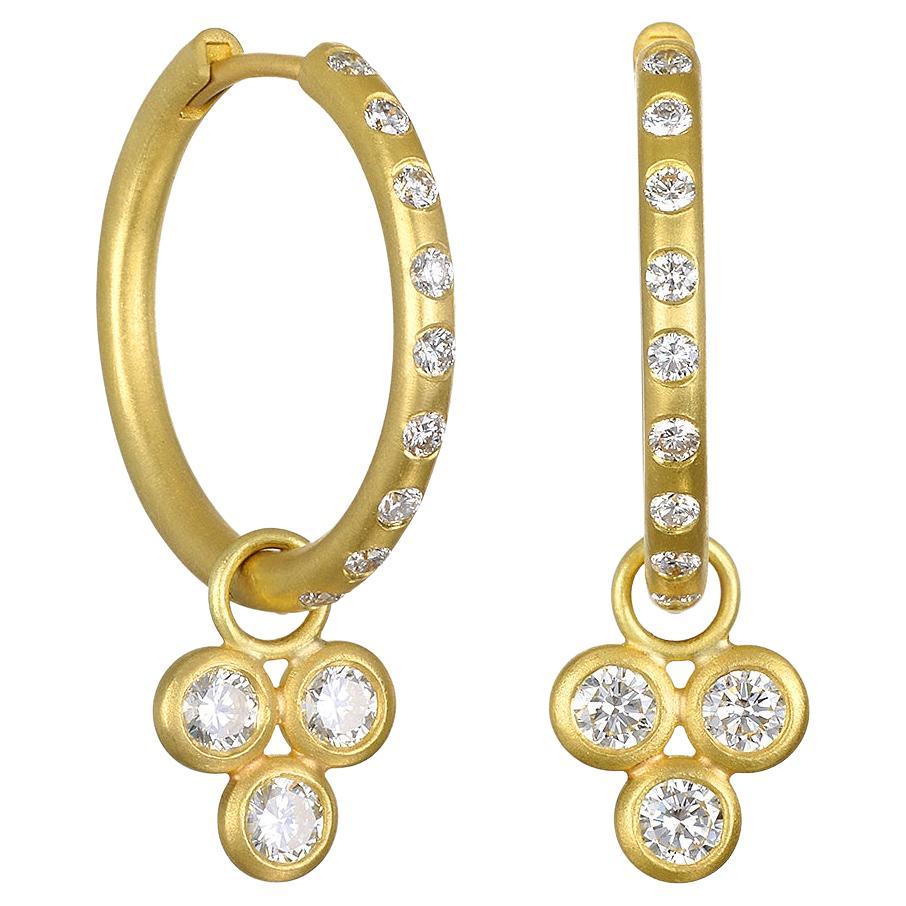 Contemporary Faye Kim 18 Karat Gold Burnished Diamond Large Hinged Hoop Earrings For Sale
