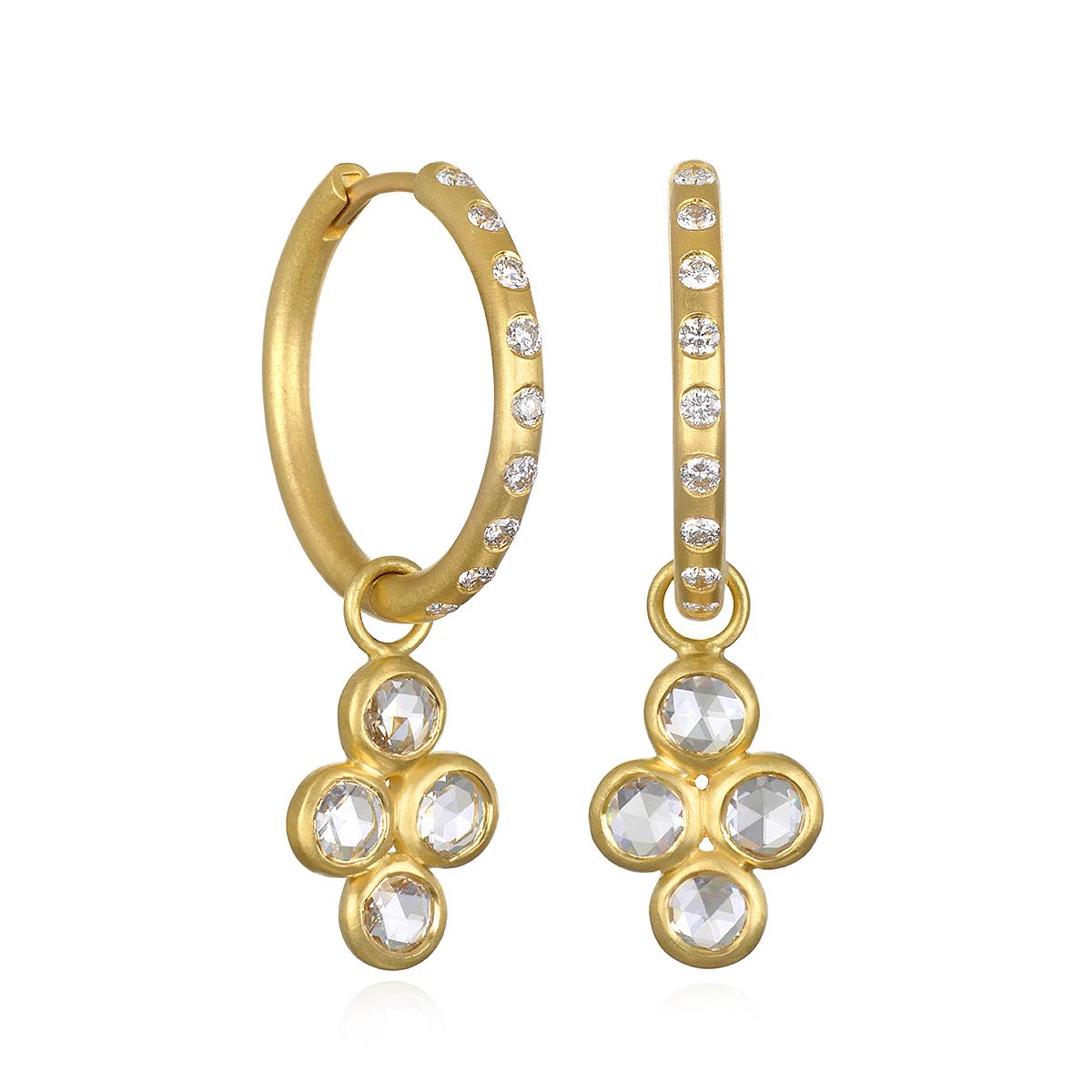 Faye Kim 18 Karat Gold Burnished Diamond Large Hinged Hoop Earrings For Sale 1