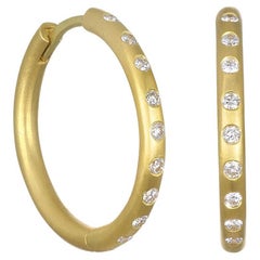 Faye Kim 18 Karat Gold Burnished Diamond Large Hinged Hoop Earrings