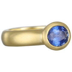 Faye Kim 18 Karat Gold Ceylon Blue Sapphire Bezel Ring