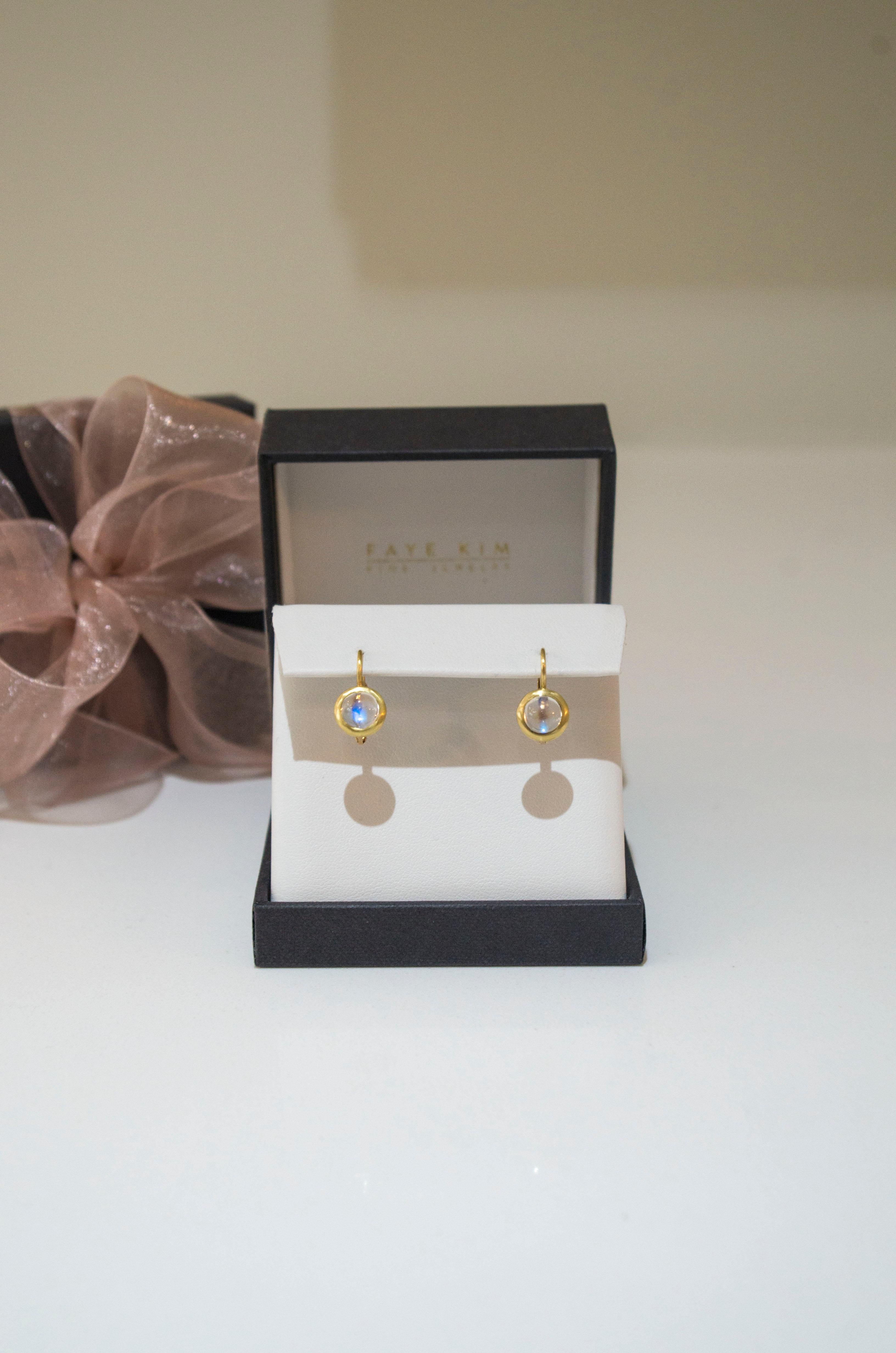 Faye Kim 18 Karat Gold Ceylon Moonstone Leverback Earrings In New Condition In Darien, CT