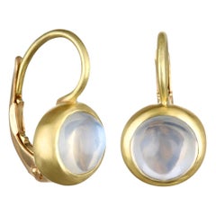 Faye Kim 18 Karat Gold Ceylon Moonstone Leverback Earrings