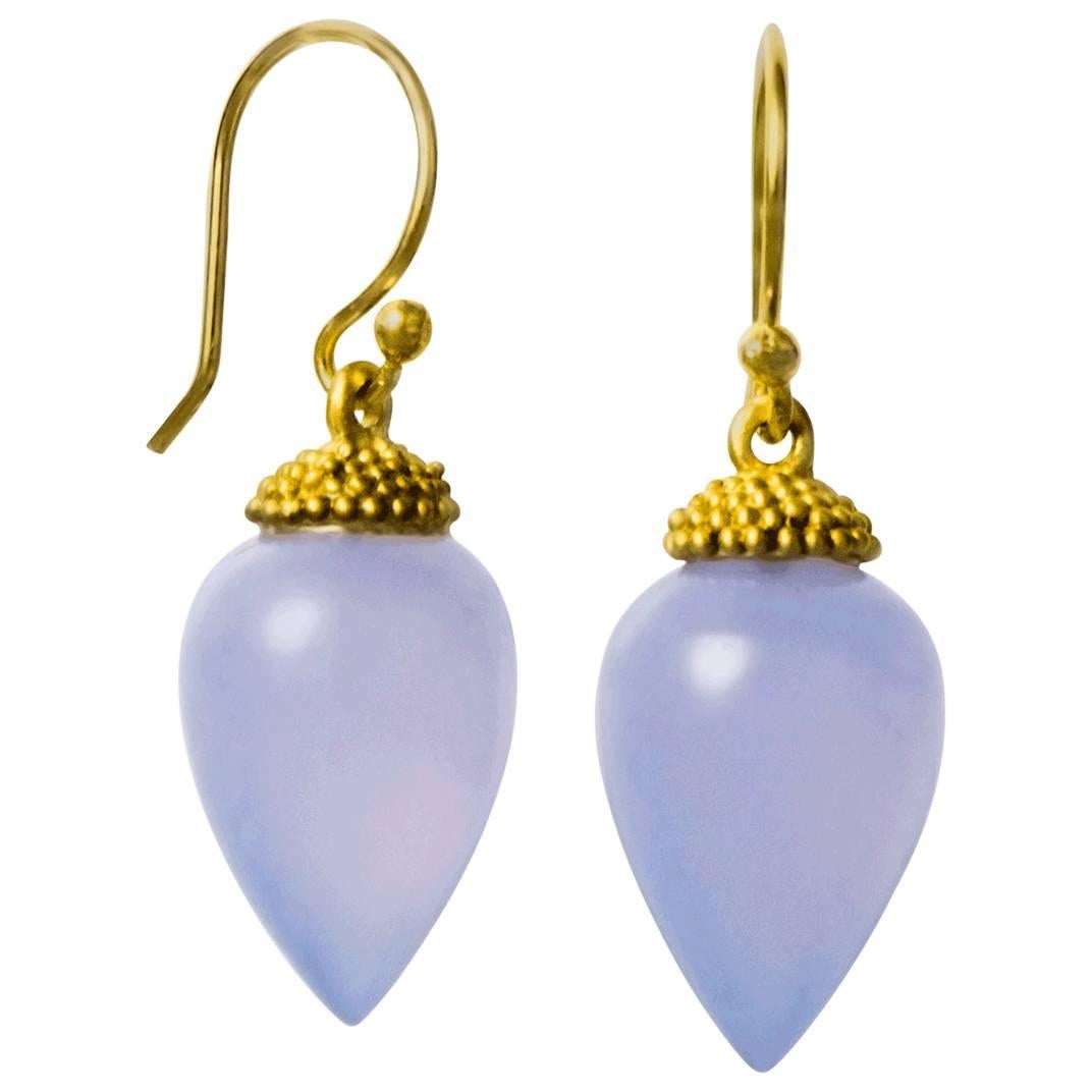 Faye Kim 18 Karat Gold Chalcedony Gold Acorn Drop Earrings