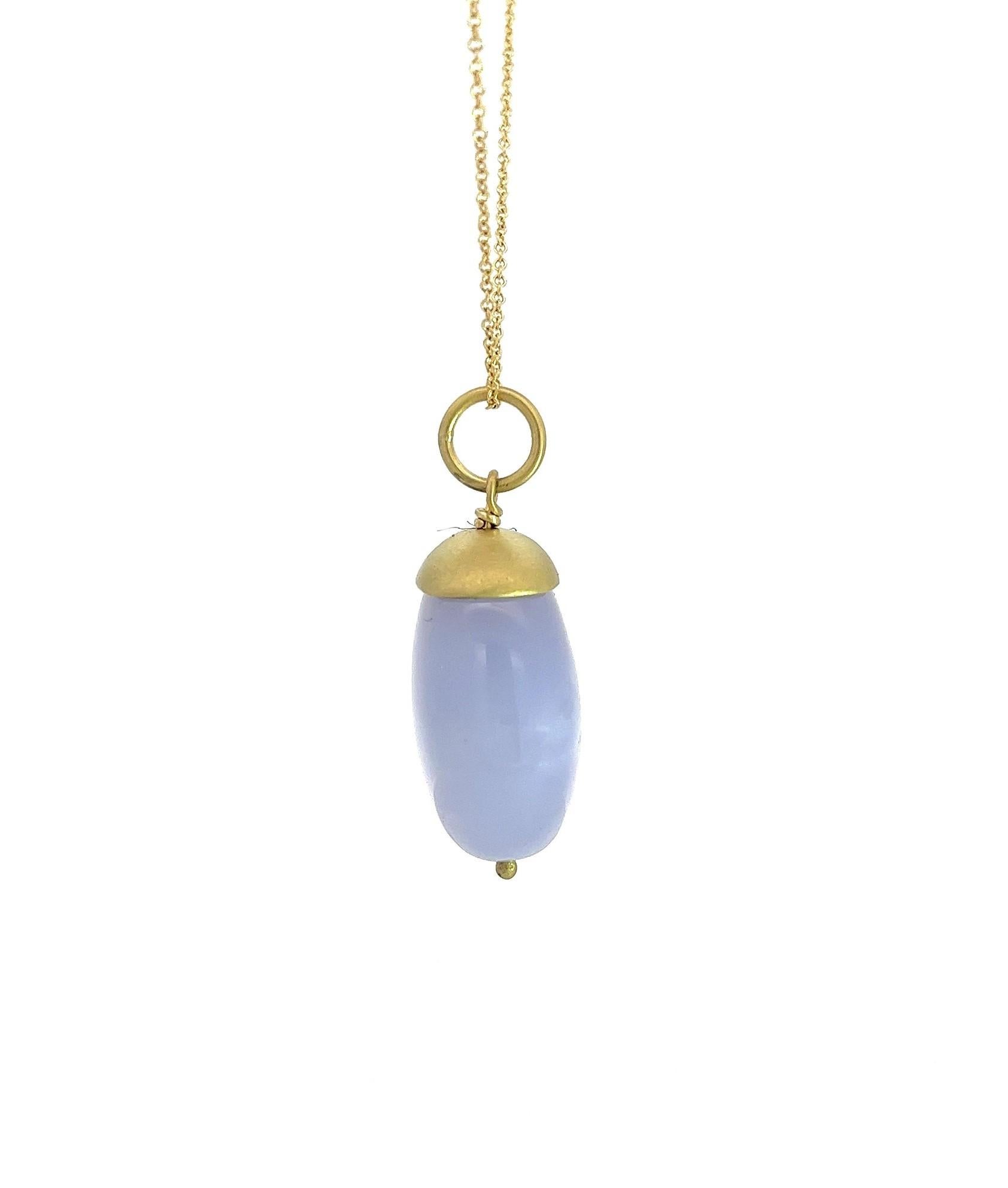 Uncut Faye Kim 18 Karat Gold Chalcedony Nugget Pendant with Cable Chain For Sale