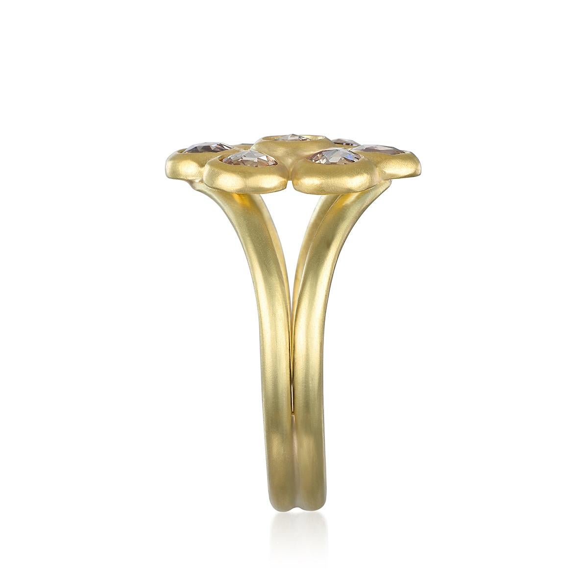 Contemporary Faye Kim 18 Karat Gold Champagne Rose Cut Diamond Daisy Ring For Sale
