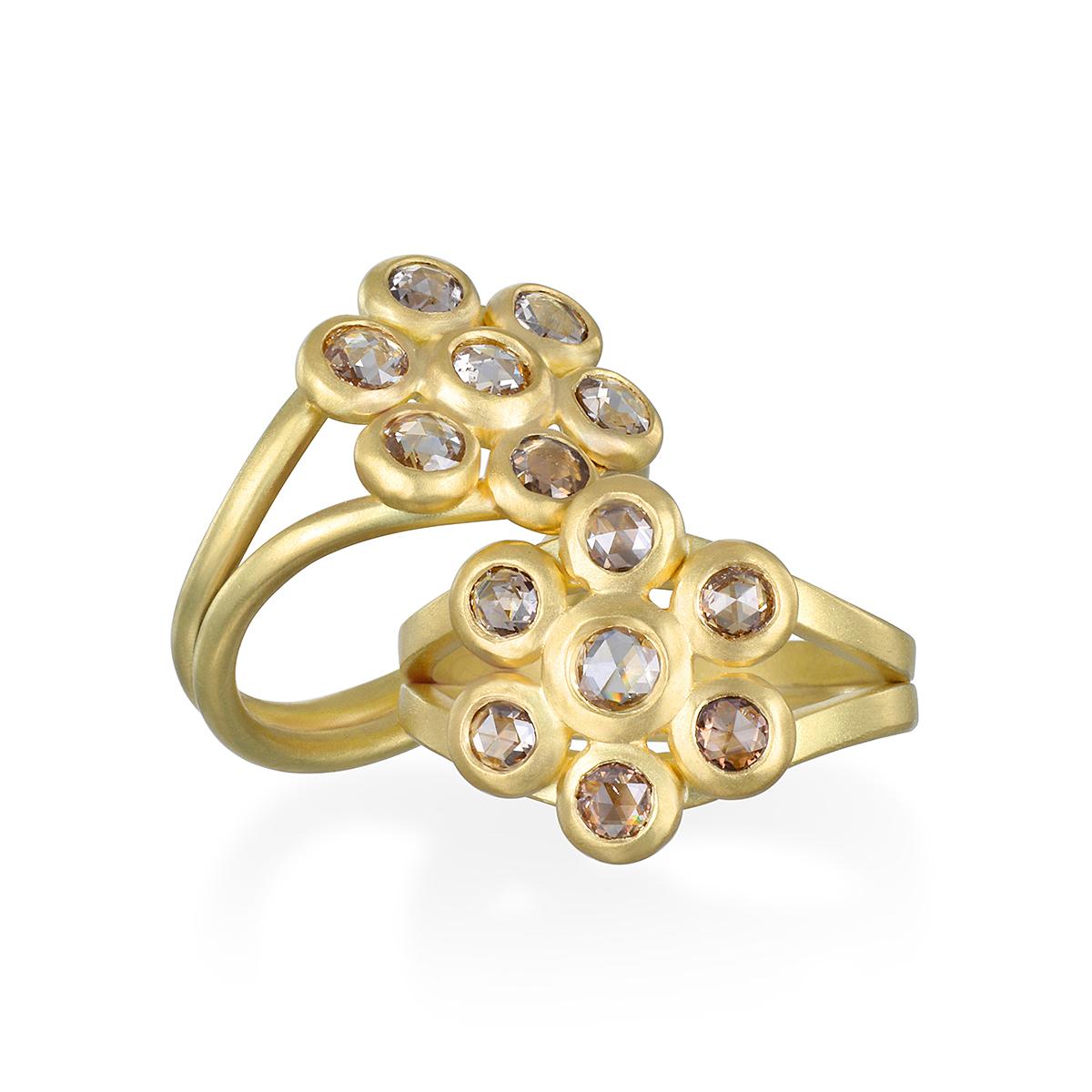 Gänseblümchenring aus 18 Karat Gold mit Champagner-Diamant im Rosenschliff von Faye Kim (Rundschliff)