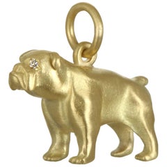 Faye Kim 18 Karat Gold Charm Necklace, English Bulldog with Diamond Eyes