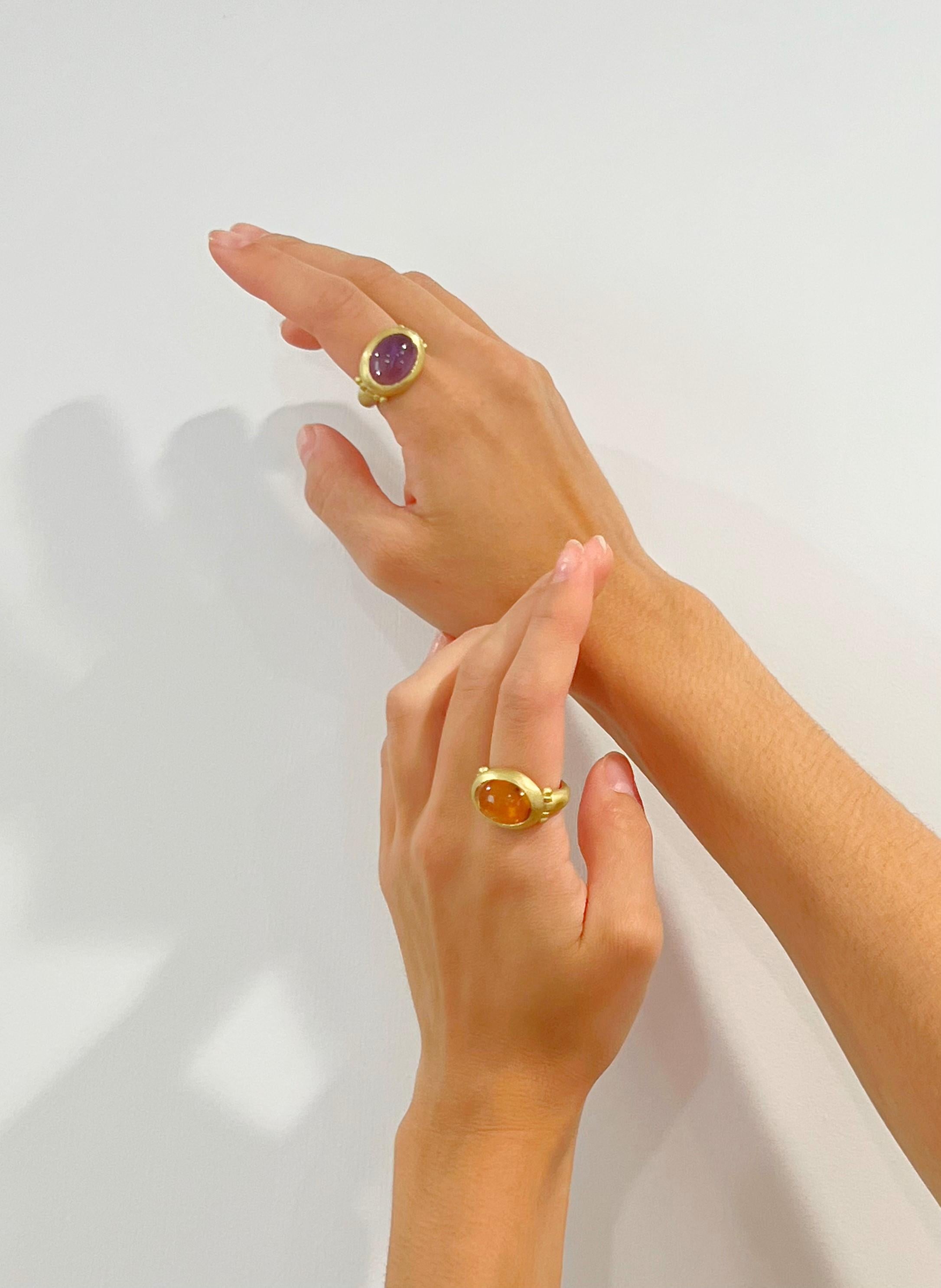 Oval Cut Faye Kim 18 Karat Gold Citrine Hinged Bezel Ring For Sale