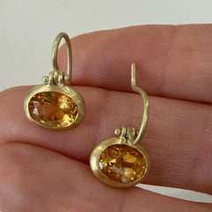 Faye Kim 18 Karat Gold Citrine Hinged Drop Earrings, 2.70tcw