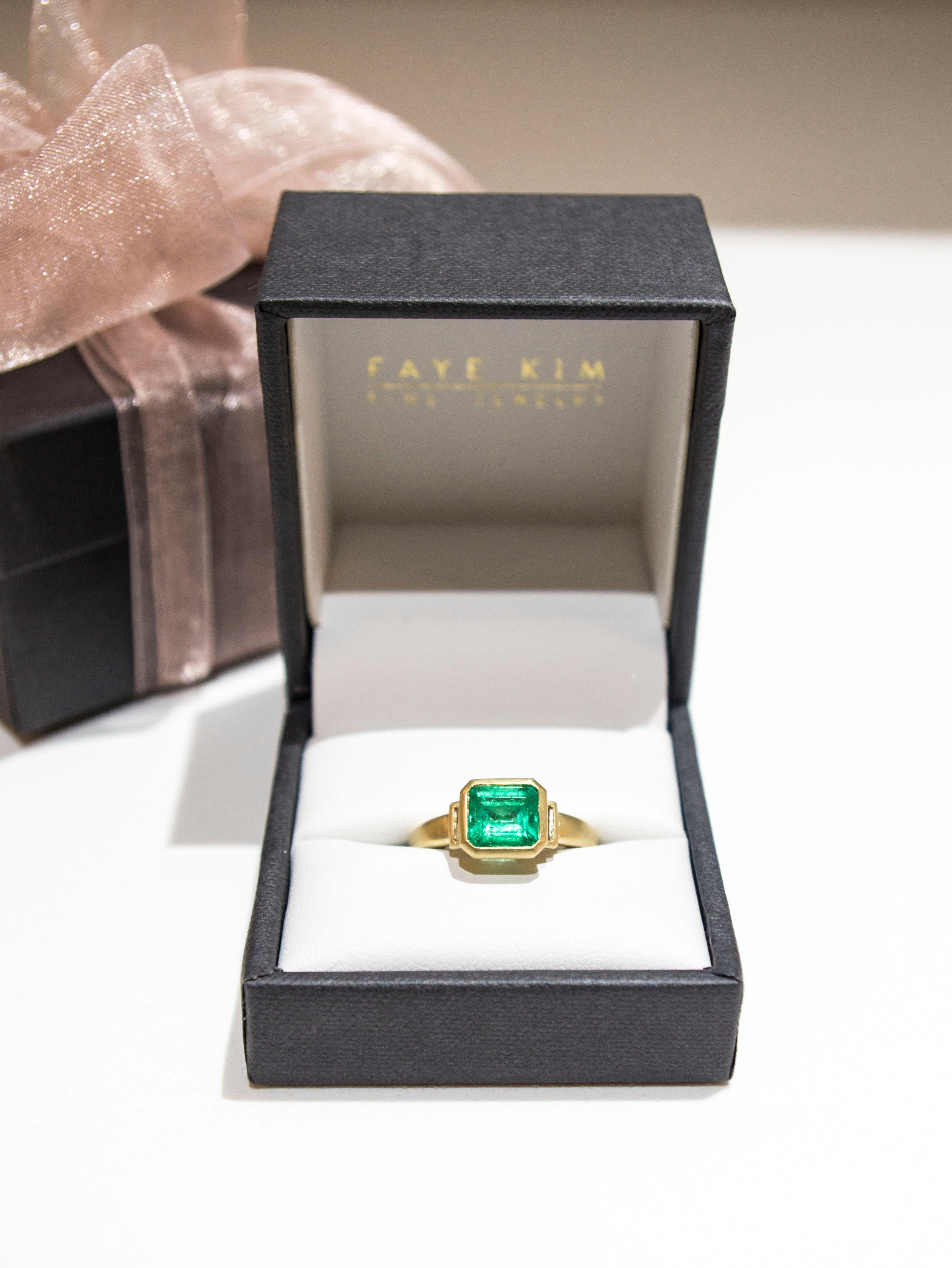 Emerald Cut Faye Kim 18 Karat Gold Colombian Emerald and Diamond Ring