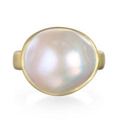 Faye Kim 18 Karat Gold Cream Baroque Freshwater Pearl Ring