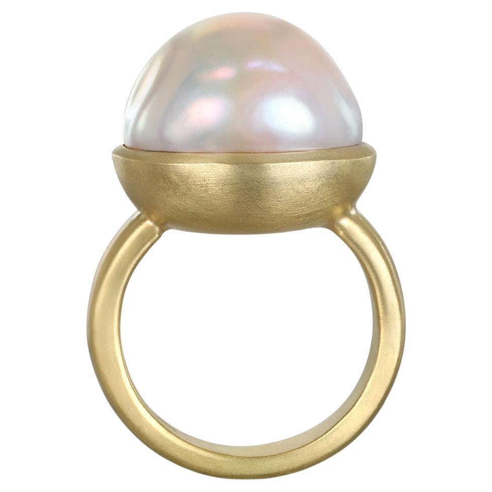 Faye Kim 18 Karat Gold Cream Baroque Freshwater Pearl Ring For Sale