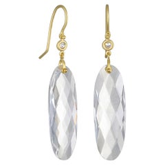 Faye Kim 18 Karat Gold Crystal Quartz and Diamond Leaf Earrings