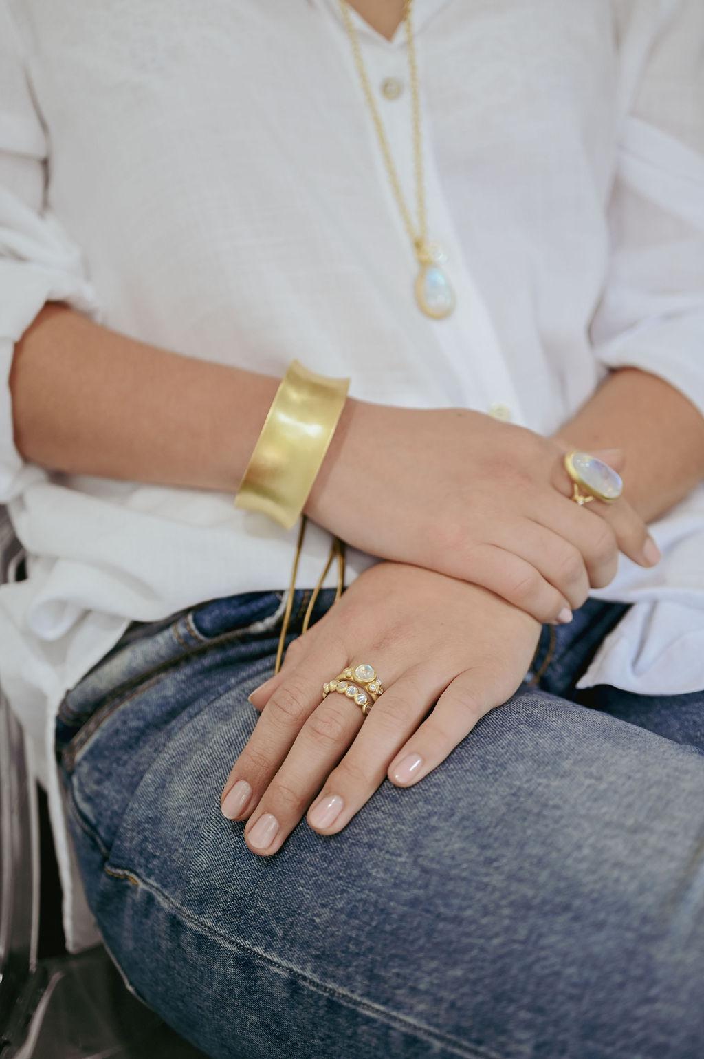 Faye Kim's Anticlastic Cuff boasts a modern design that is sure to make a statement and become a cherished treasure. Handcrafted using a technique that transforms a sheet of gold into an organic form with structural strength. Wrap your arm in this