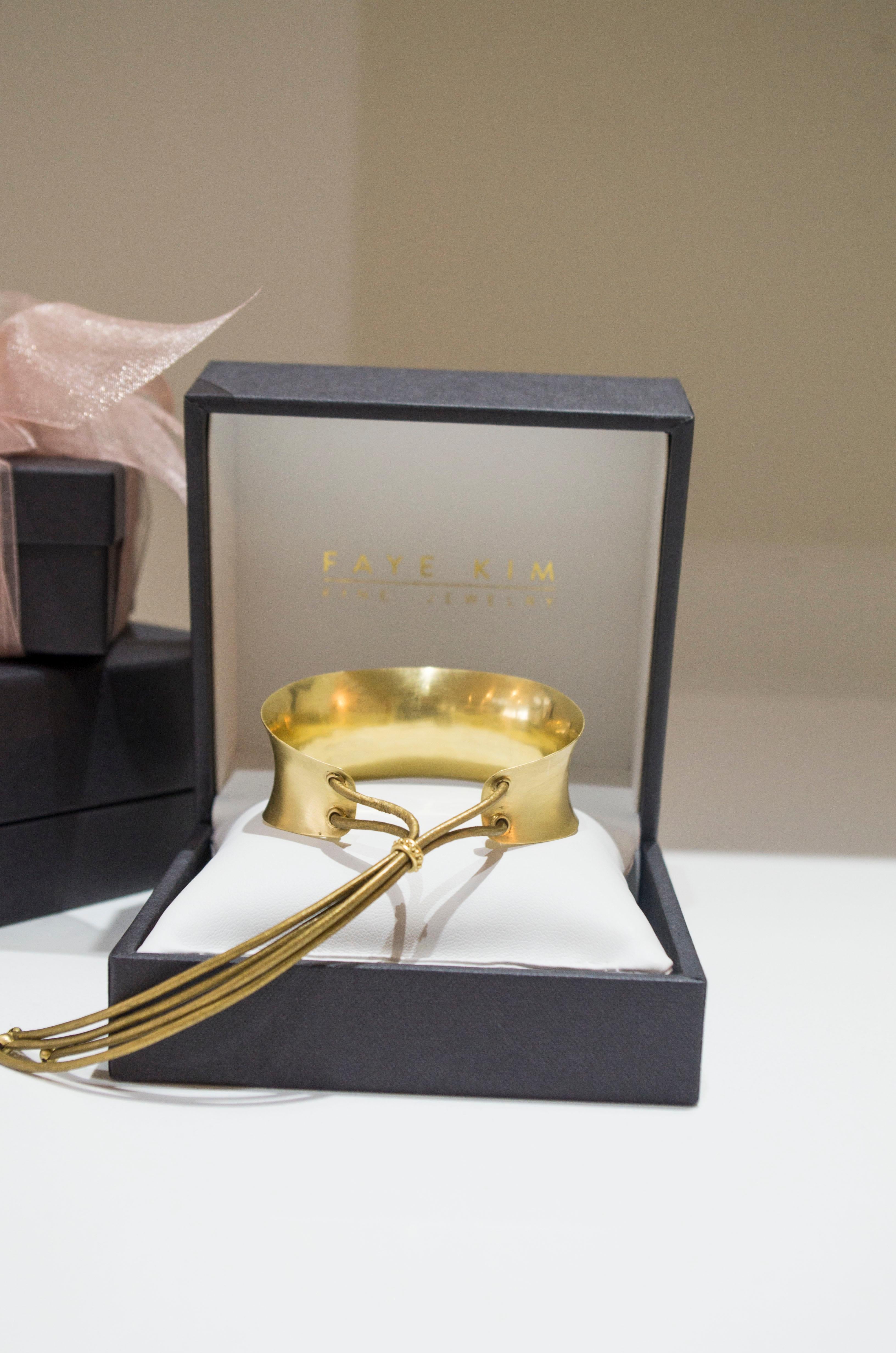Faye Kim 18 Karat Gold Cuff Bracelet with Leather 2
