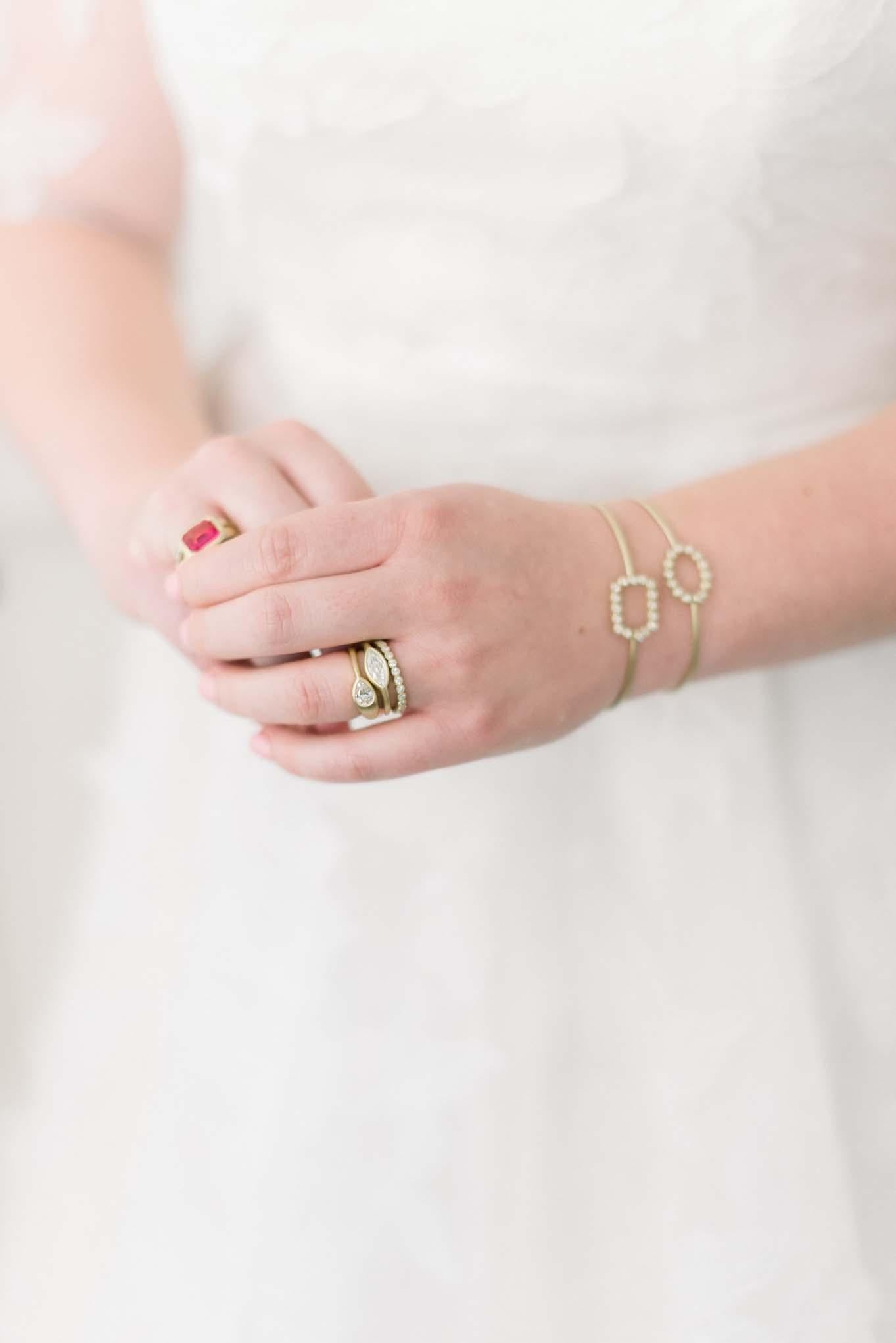 Contemporary Faye Kim 18 Karat Gold Cushion Closure Diamond Bracelet For Sale