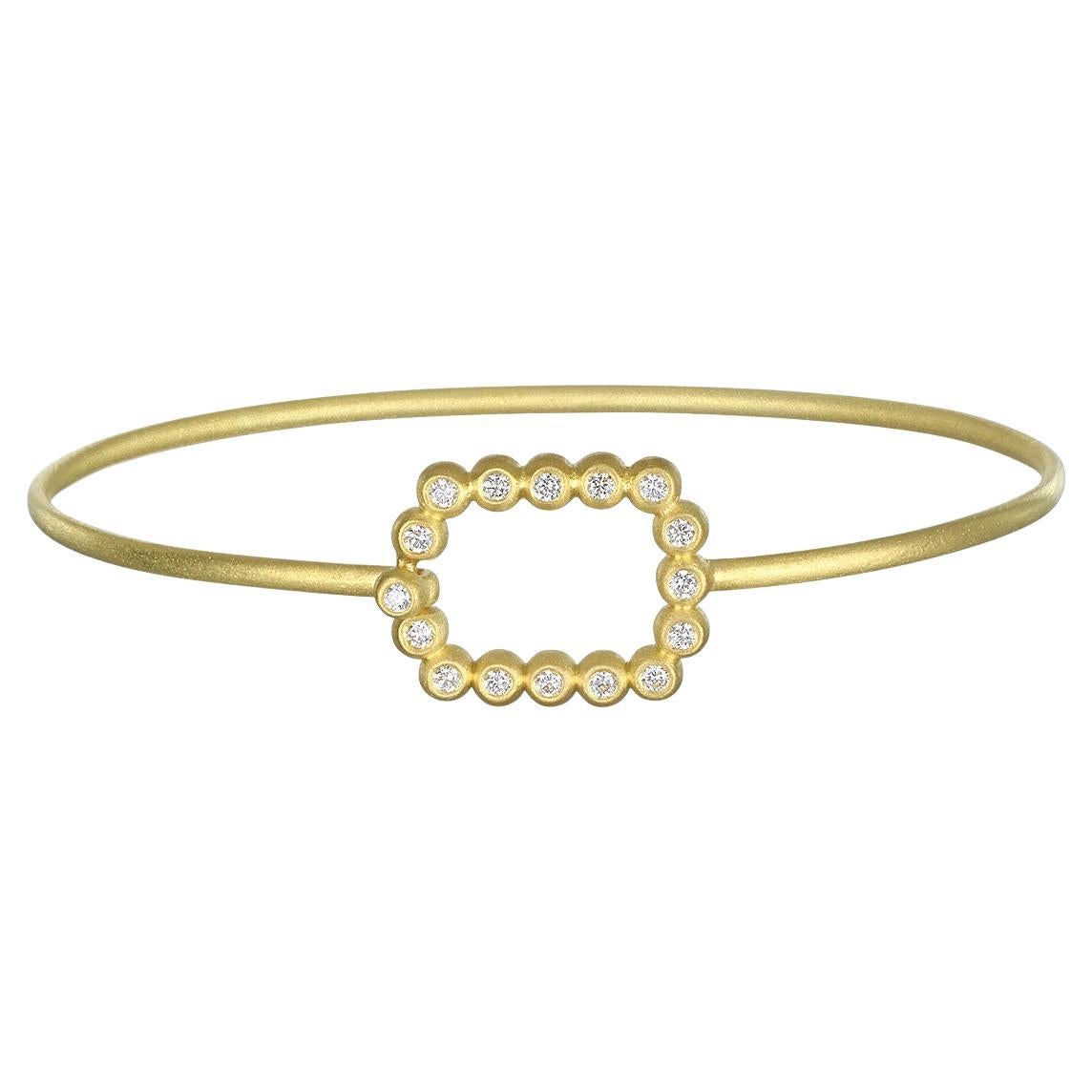 Faye Kim 18 Karat Gold Cushion Closure Diamond Bracelet For Sale