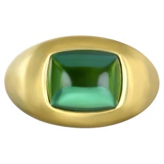Bague en or 18 carats avec cabochon de tourmaline verte en forme de coussin, 5,78 ct.