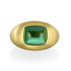 Faye Kim 18 Karat Gold Cushion Green Tourmaline Cabochon Ring