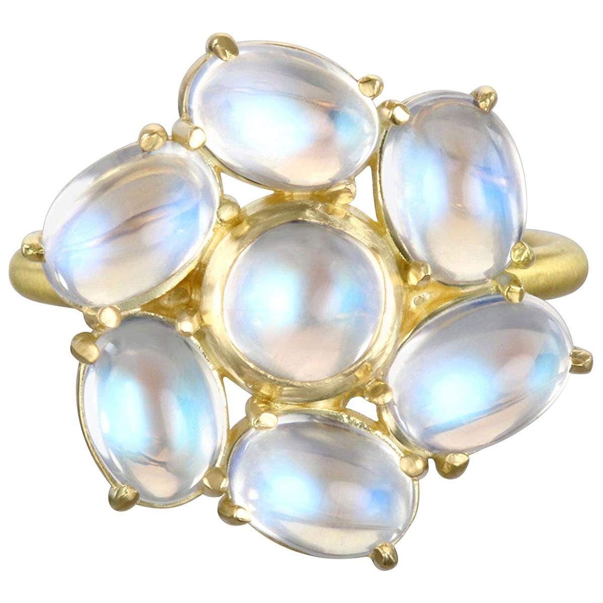 Faye Kim 18 Karat Gold Ceylon Moonstone Daisy Ring