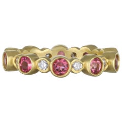 Faye Kim 18 Karat Gold Diamond and Pink Tourmaline Eternity Band Ring