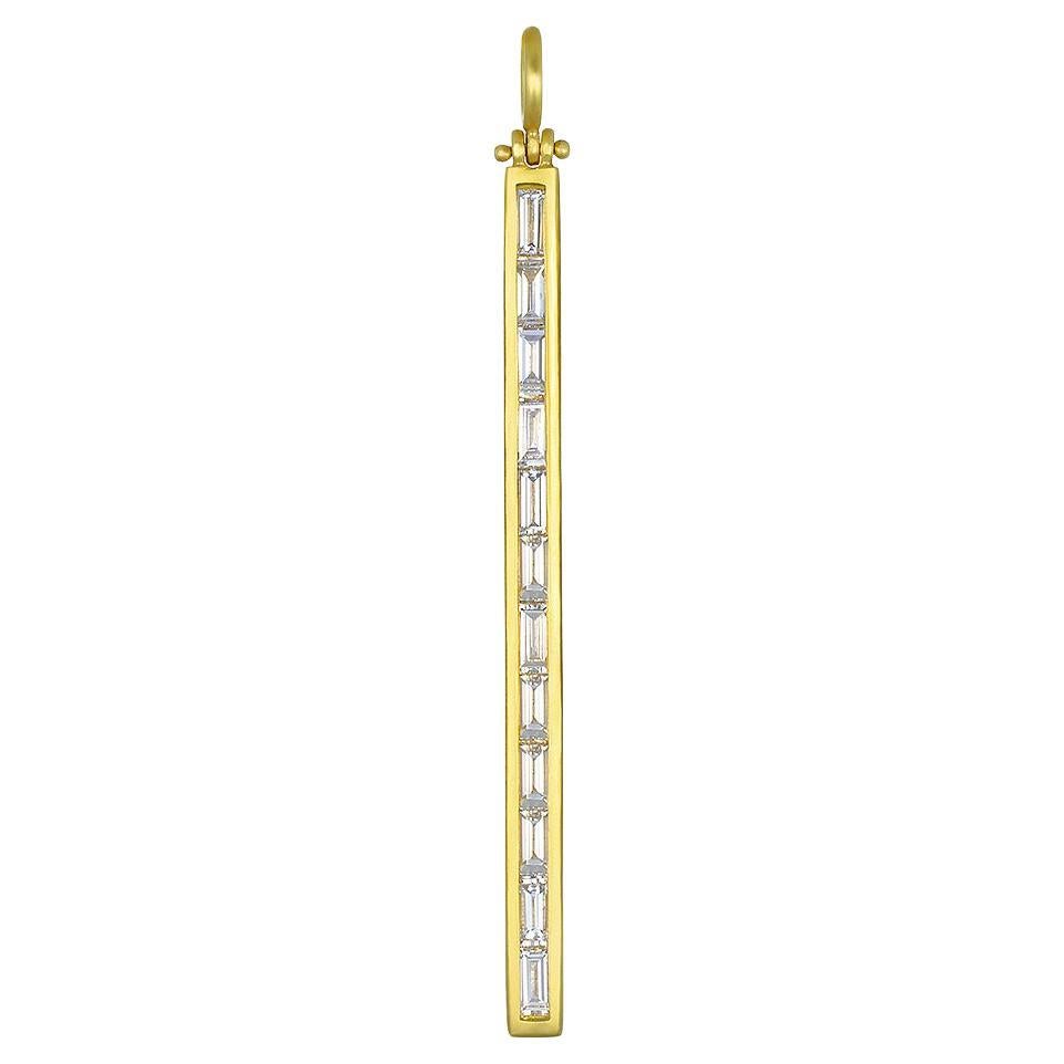 Faye Kim 18 Karat Gold Diamond Baguette Bar Pendant