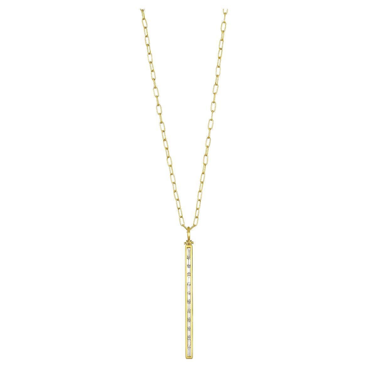 Faye Kim 18 Karat Gold Diamond Baguette Bar Pendant Necklace