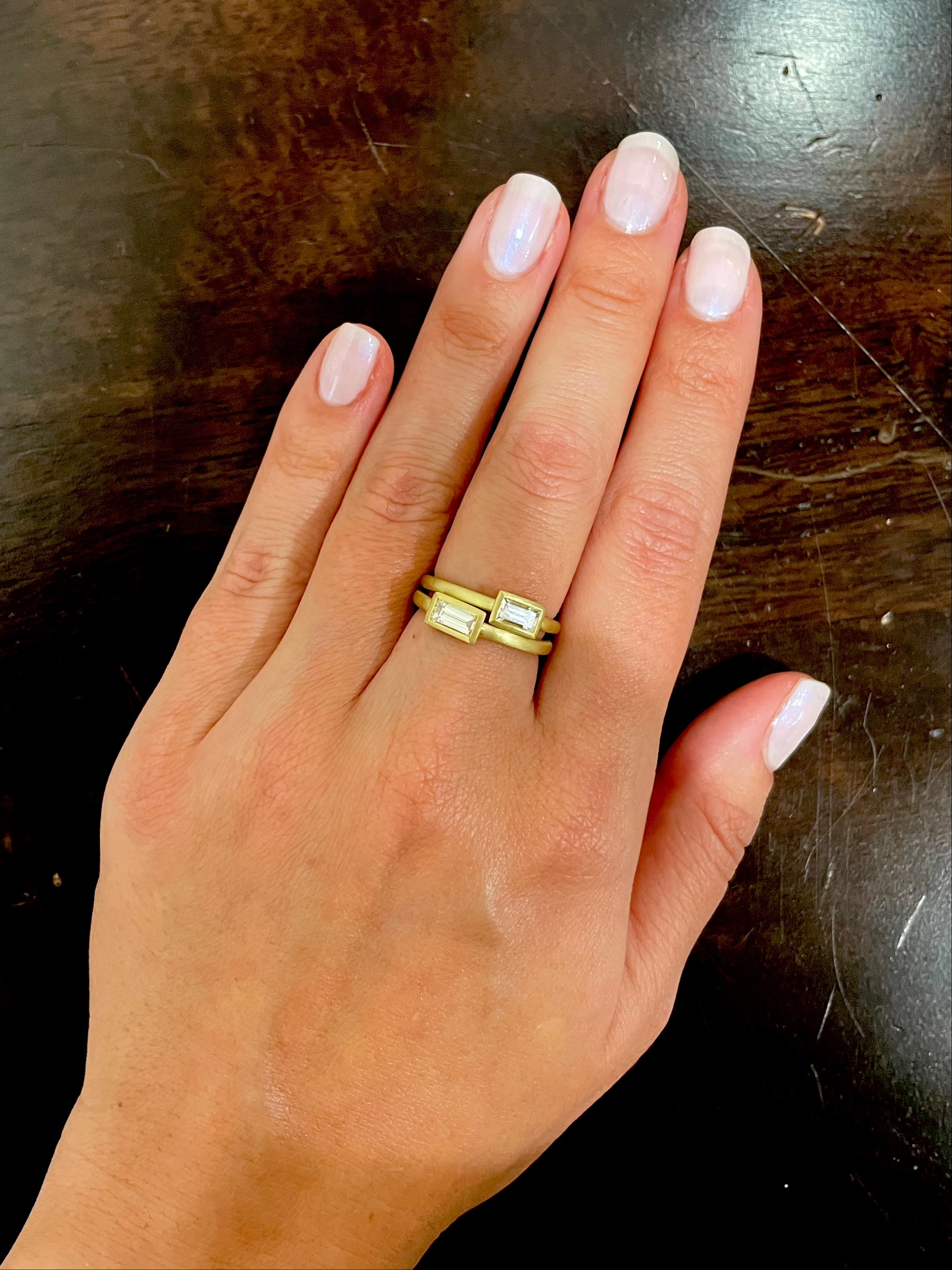 Faye Kim 18 Karat Gold Diamond Baguette Ring 'Longer' In New Condition For Sale In Westport, CT