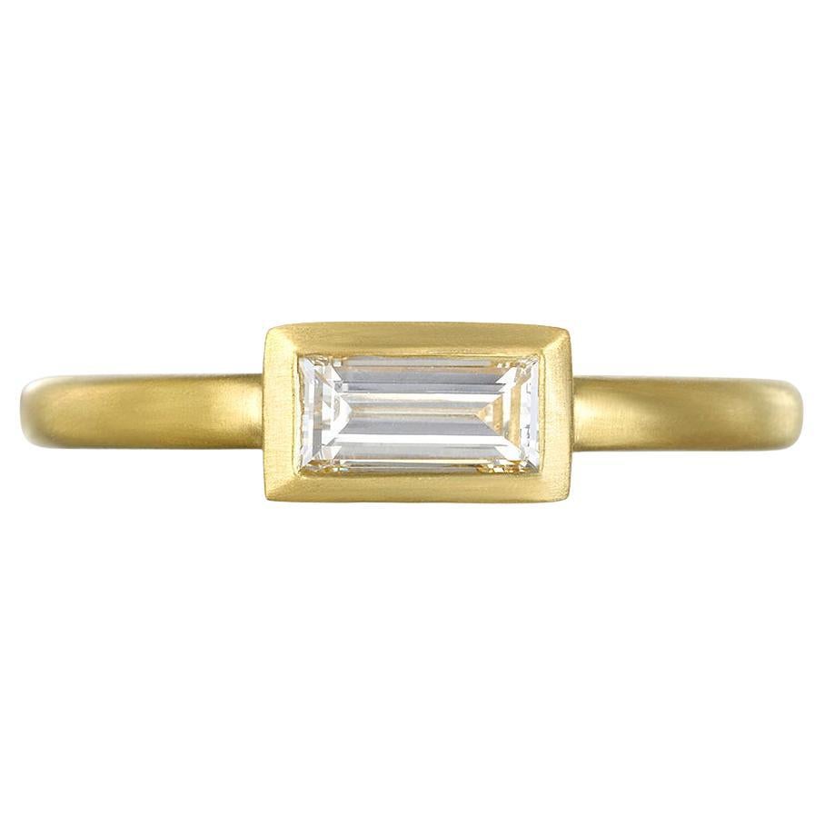 Faye Kim 18 Karat Gold Diamond Baguette Ring 'Longer' For Sale