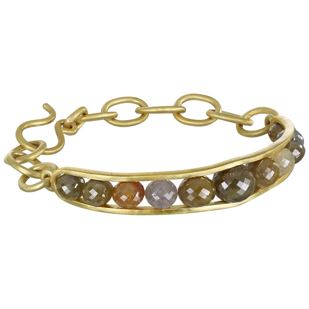 Faye Kim 18 Karat Gold Raw Diamond Bead Cuff Bangle