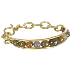 Faye Kim 18 Karat Gold Raw Diamond Bead Cuff Bangle