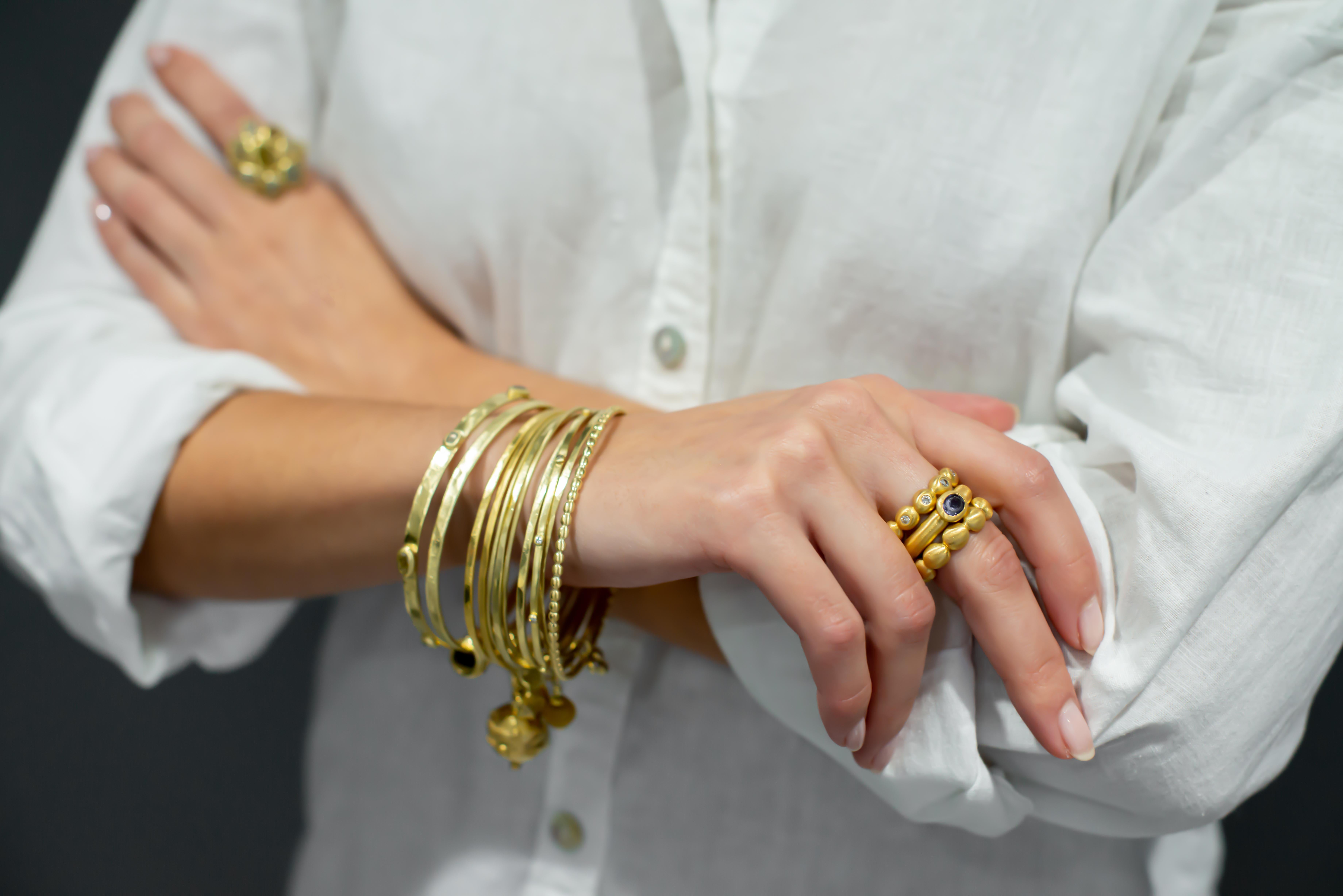 Contemporary Faye Kim 18 Karat Gold Diamond Bead Stack Ring