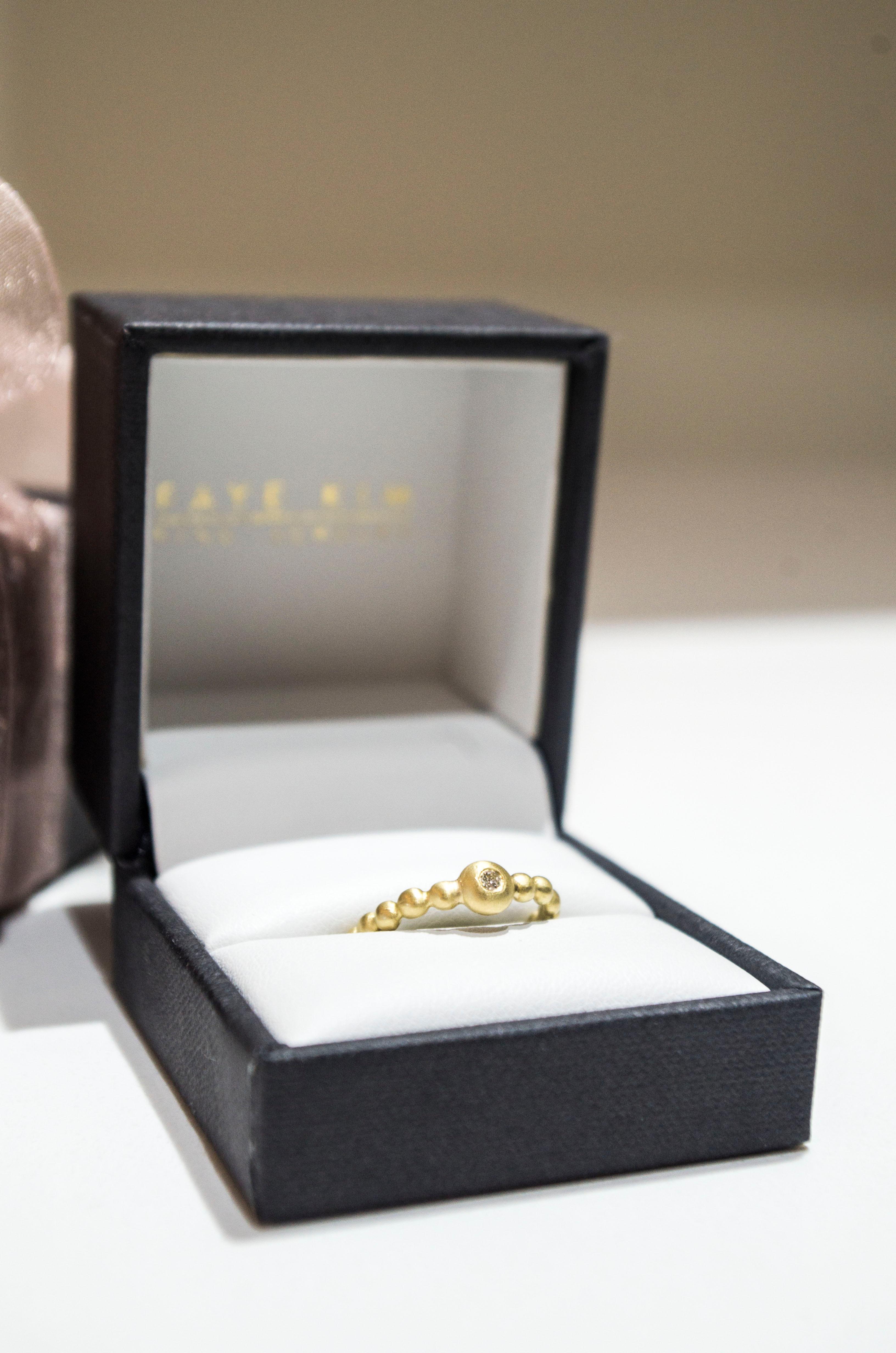 Round Cut Faye Kim 18 Karat Gold Diamond Bead Stack Ring For Sale