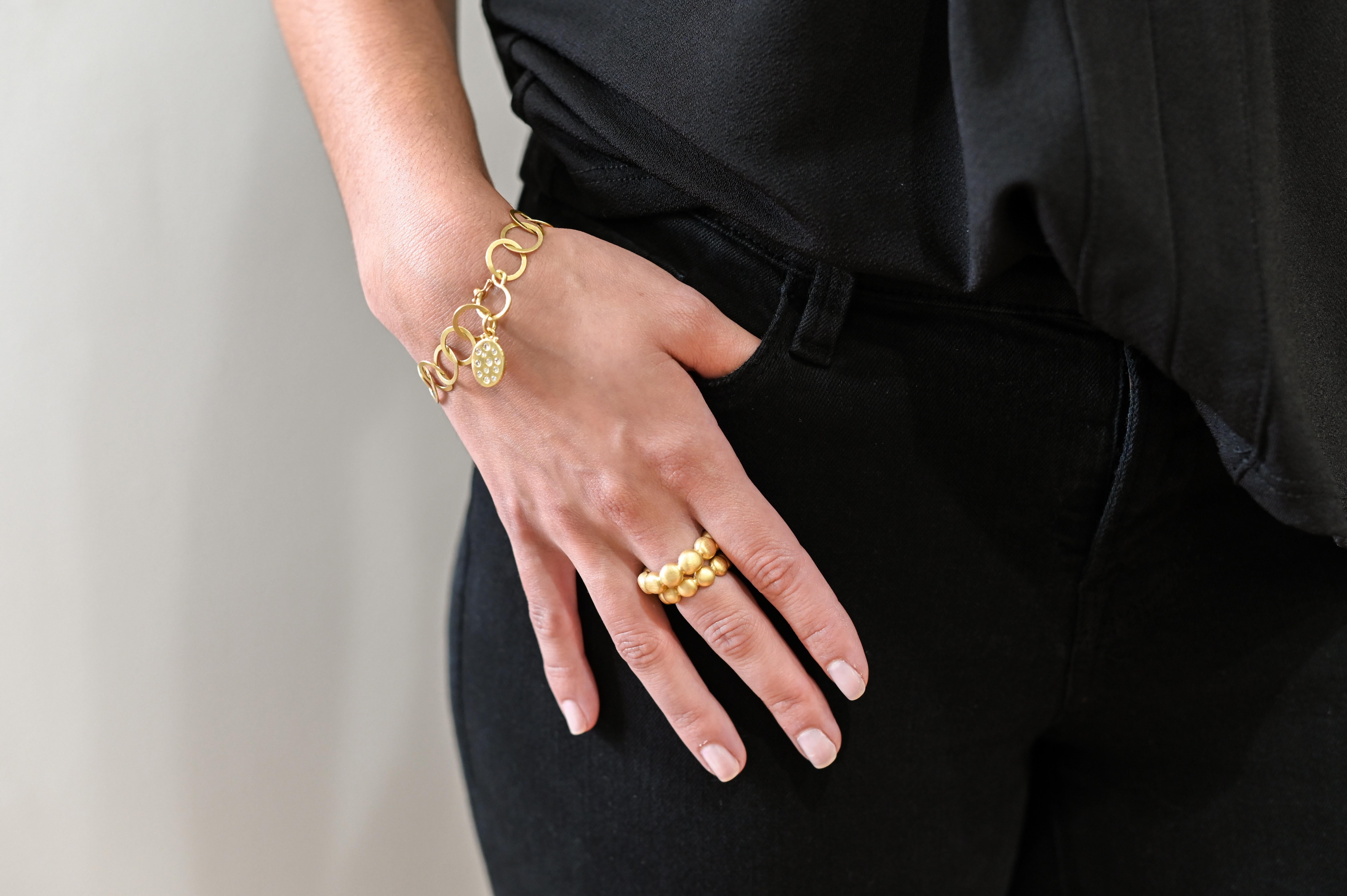 Round Cut Faye Kim 18 Karat Gold Diamond Bead Stack Ring