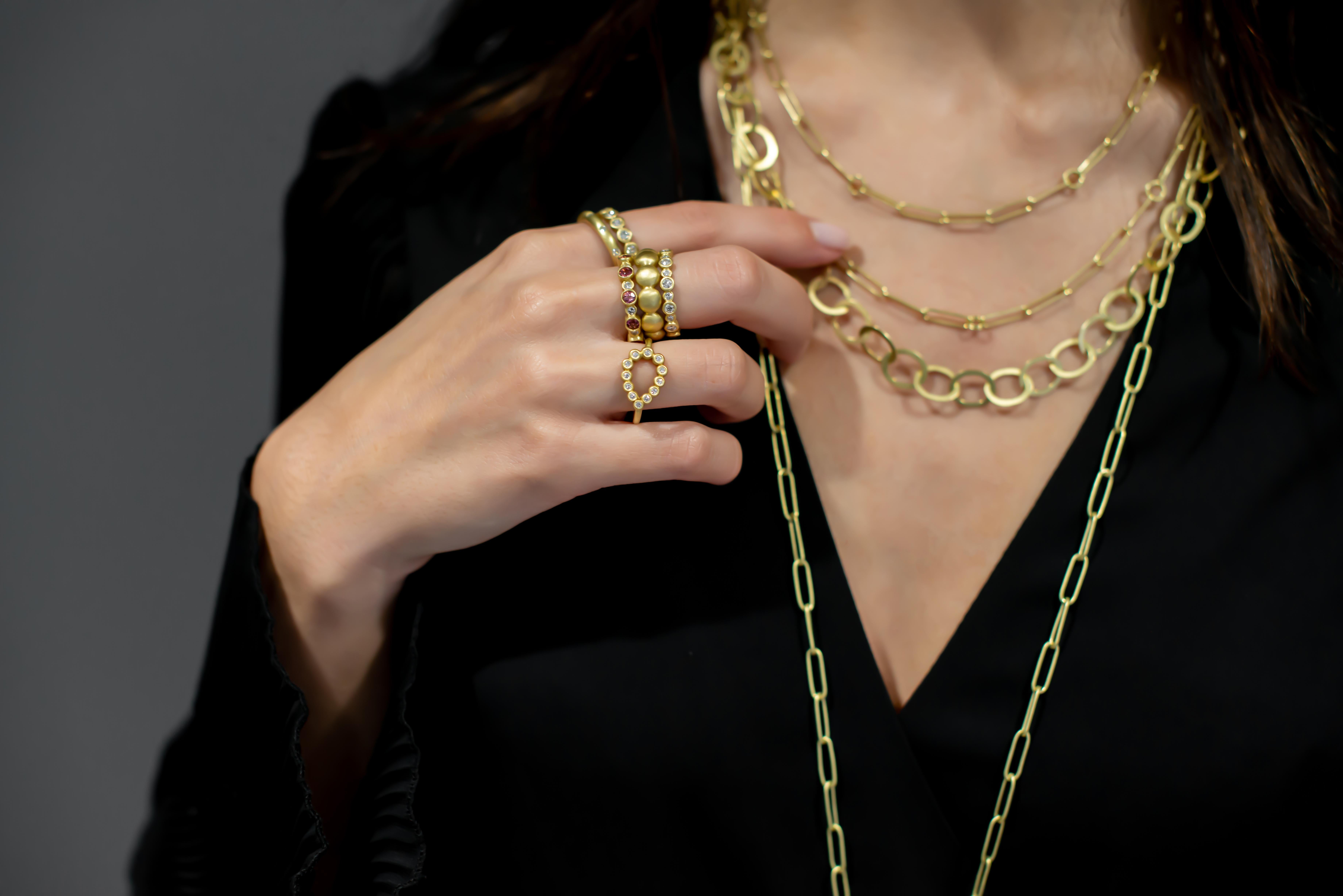 Faye Kim 18 Karat Gold Diamond Bead Stack Ring In New Condition In Darien, CT