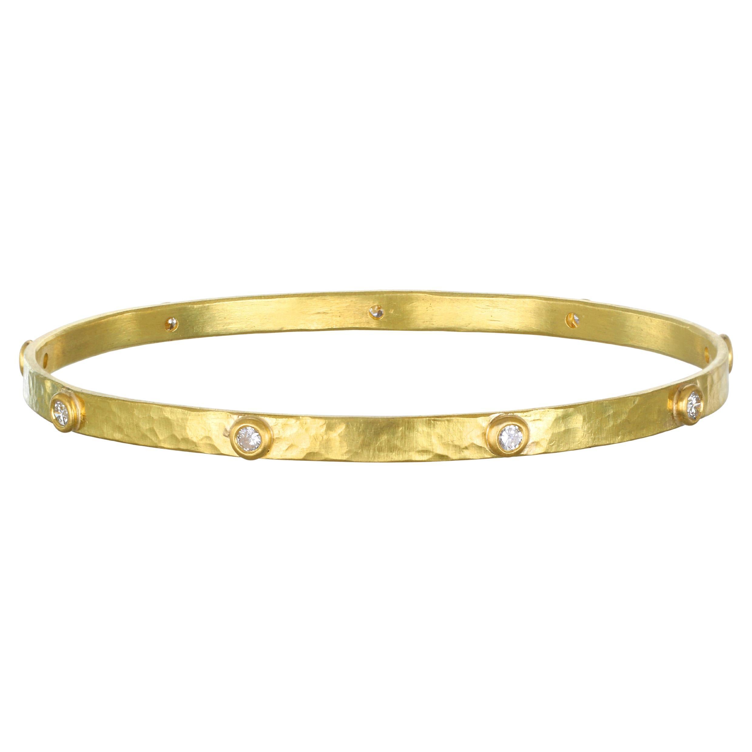 Faye Kim 18 Karat Gold Diamond Bezel Oval Bangle Bracelet For Sale