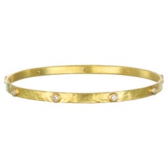 Faye Kim 18 Karat Gold Diamond Bezel Oval Bangle Bracelet