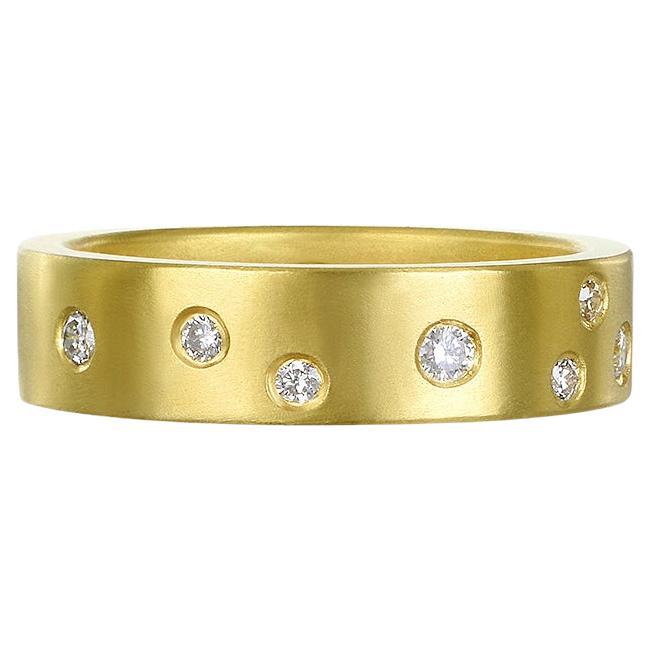 Faye Kim 18 Karat Gold Diamond Burnished Band Ring For Sale