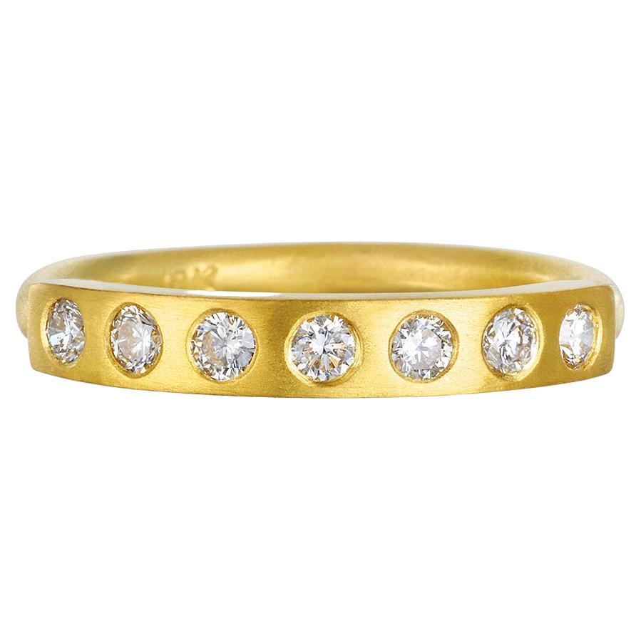 Faye Kim 18 Karat Gold Diamond Burnished Bar Ring For Sale
