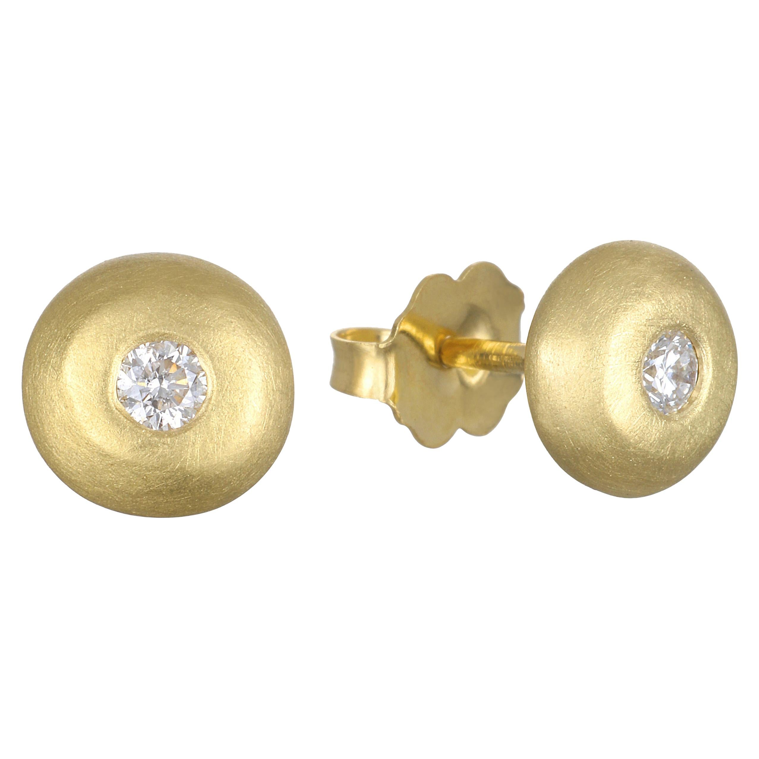 Faye Kim 18 Karat Gold Diamond Button Stud Earrings For Sale