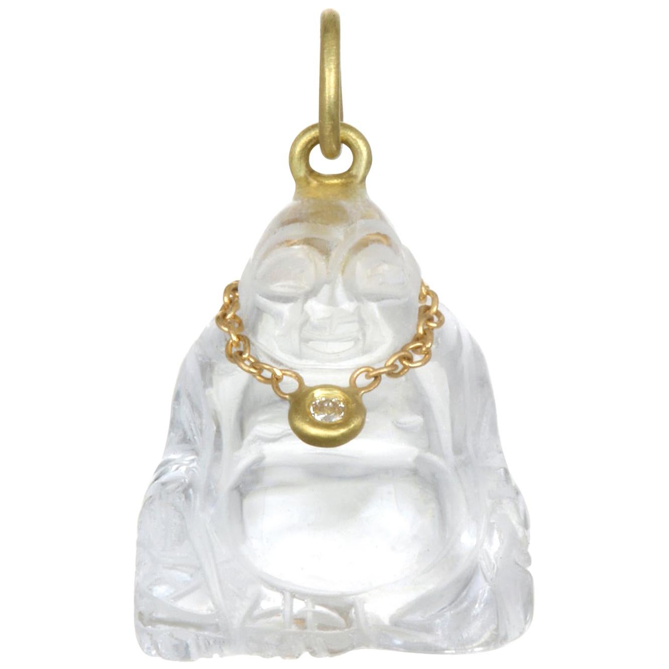 Faye Kim 18K Gold, Diamond and Crystal Buddha Necklace For Sale