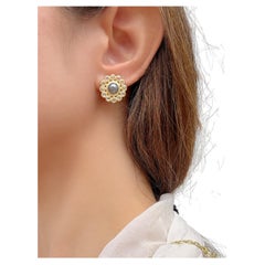 Faye Kim 18 Karat Gold Diamond Daisy Earrings with Shepherds Hooks