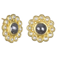 Faye Kim 18 Karat Gold Diamond Daisy Earrings with Shepherds Hooks