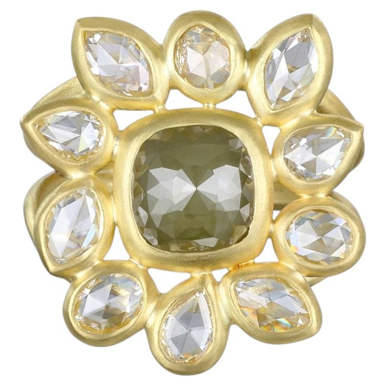 Faye Kim Anillo de cóctel con margarita de diamantes en oro de 18 quilates, 5,17 ct, fabricado en EE.UU.